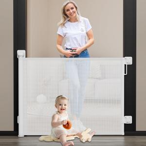 Babepai Baby Gate for Stairs No Drill, Punch Free Retractable Baby Gates Extends to 72" Wide 34" Tall, Reractable Dog Gate for Doorways, Stair Gate for Outdoor, Indoor, Hallways, Deck, Porch