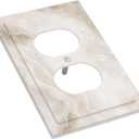 Beige Cloudy Marble Cream White Abstract Print Outlet Covers 1 Gang Duplex Light Switch Cover Decorative Switch Plates Electrical Receptacle Faceplate Wall Plate for Bathroom Bedroom Decor