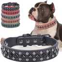 Stylish PU Leather Dog Collar with Alloy Buckle, Black Diamond Rivets, Adjustable, Durable for Small, Medium, Large Dogs - Black M (Medium (Pack of 1))