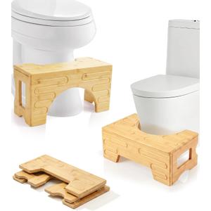 Foldable Toilet StoolSquat Stool for Bathroom,Bamboo Potty Stool for Toddler,Teens & Adults,Adjustable 7" & 9" Heights Flip Design,Compact Space-Saving Poop Stool for Small Bathroom (Natural Color)