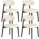 Mifoci 4 Set Leather Dining Chairs, Modern Upholstered Kitchen Chairs with Cushion and Metal Leg, Farmhouse Mid Century Open Back and Padded Seat Chair for Home Living Room (Black Leg)