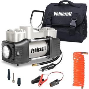 Silver Tire Inflator Portable Air Compressor, Heavy Duty Double Cylinders Auto Pump, 12V Portable Air Compressor Pump with Emergency LED Light - 150PSI Tire Pump, Apply to Car, SUV, RV