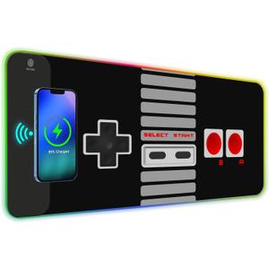ToLuLu RGB Wireless Charging Gaming Mouse Pad, 7.5/10/15W 10 Light Modes LED Mouse Pad Computer Keyboard Mat Mousepad, 800x300x4MM Extended Large Big Desk Pad Desk Mat, Game Console Buttons Black