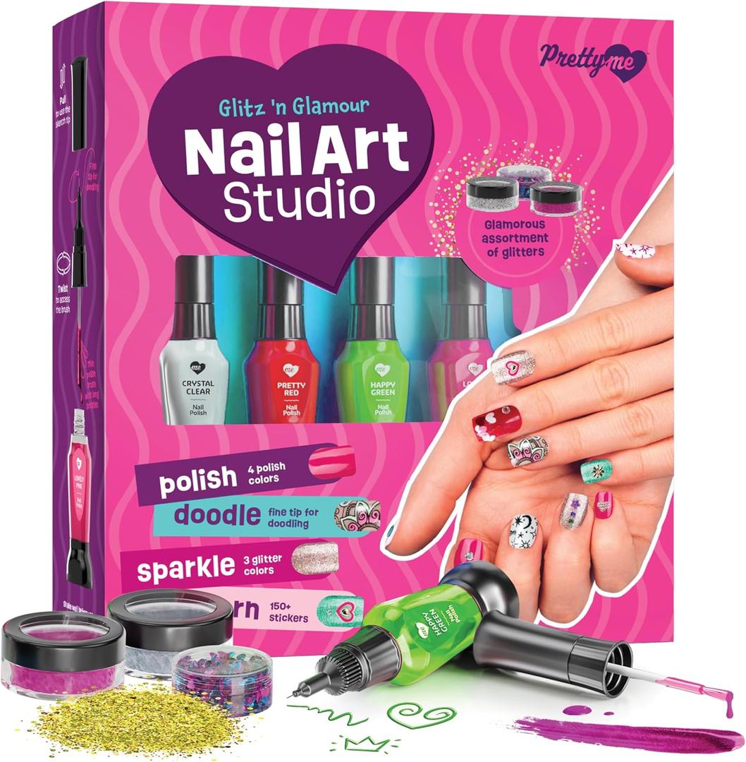Nail Art Studio for Girls - Birthday Gift - Nail Polish Kit for Kids Ages 7-12 Years Old - Girl Gifts Ideas - Gift Set - Girly Stuff - Polish, Pens, Glitter, Stickers, Gems, Filer - 8 9 10 11 12 Year