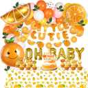 Little Cutie Baby Shower Decorations, Orange Theme Baby Shower Party Supplies, with Orange Balloons, Cupcake Toppers, Tablecloth