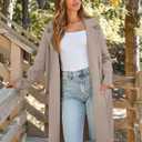LILLUSORY Women's Long Dressy Cardigan Sweaters Fall Oversized Cozy Jacket Outfits 2025 Date Night Winter Trench Coats (Beige, L)
