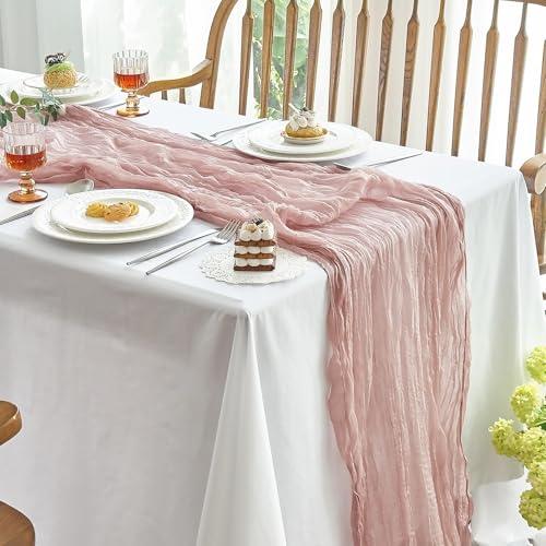 IVAPUPU 2 Pcs Cheesecloth Table Runner - 10ft Dusty Pink Boho Gauze Cheese Cloth Table Runners for Baby Shower Decoration Wedding Party Summer Garden Decor Valentines Day Decorations