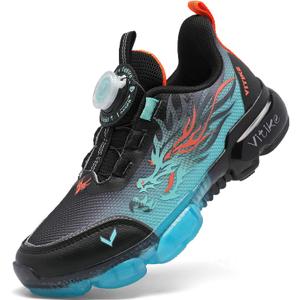 JMFCHI SPORTS Kids Sneakers Boys Girls Running Tennis Shoes Breathable Athletic Sports Casual Black Blue Orange Big Kid Size 5