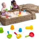 Step2 Naturally Playful Sandbox II, Kids Sand Activity Sensory Play Pit, Summer Outdoor Toys, 7 Piece Water Toy Accessories, for Toddlers 1+ Years Old, 50.38"l X 31.25"w X 16"h