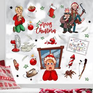 Yovkky Merry Christmas Home Alone Window Clings 9 Sheets, Xmas Kevin Battle Plan Thief 2026 New Year Stickers Decals Decor, Stocking Fan Iron Winter Holiday Home Kitchen Decorations