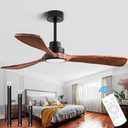 52 Ceiling Fans with Remote Control/Dimmer and Color Reduction with 3 Solid Wood Fan Blades, Ceiling Fan can be Used Indoors and Outdoors for Living Room, Dining Room, Pavilion Yard. (Black + Walnut)