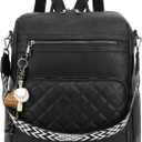 TANTOMI Backpack Purse for Women Large Leather Convertible Backpack Ladies Shoulder Bag Fashion Backpack Handbags for Travel and Work(Black)