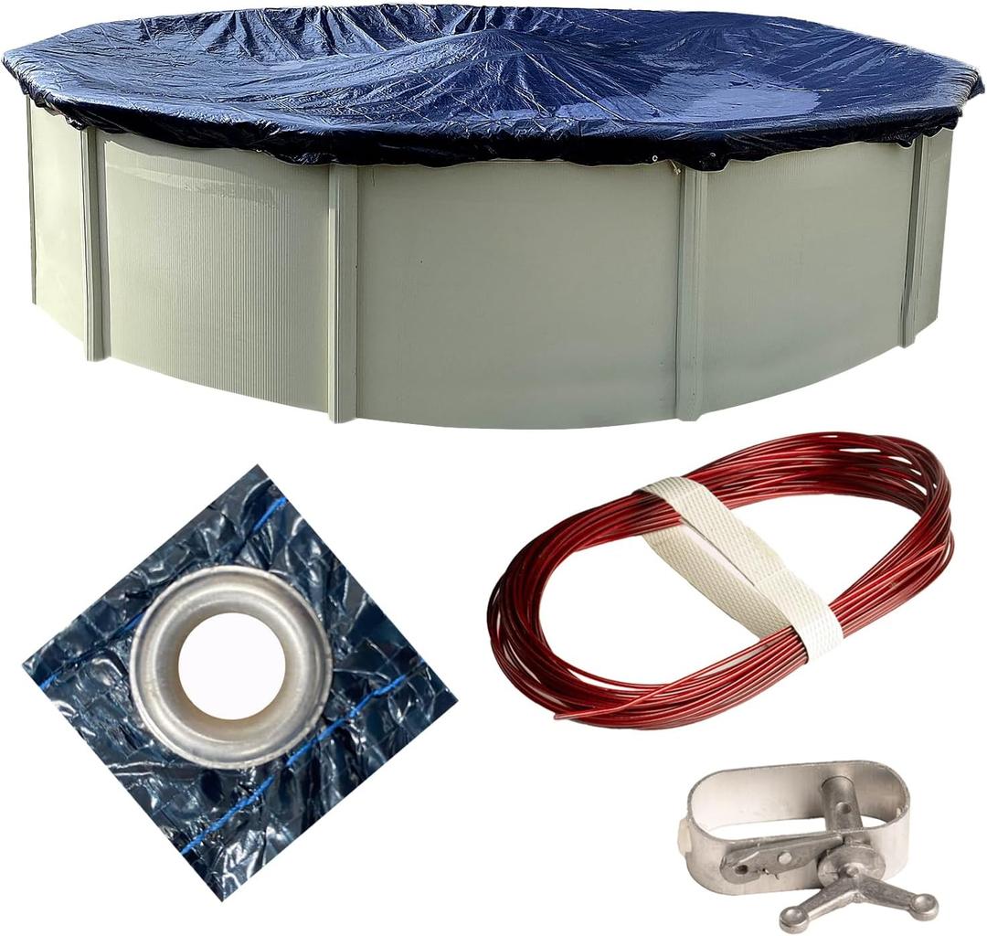 Winter Block 24’ ft. Premium Round Pool Winter Cover for Above Ground Pools, Cold and UV Resistant, Weatherproof and Durable, Winch & Cable Included