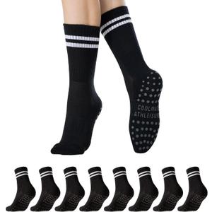 2 x COOLMATE Pilates Socks with Grips for Women, Yoga Socks, Crew Non Slip Women for Barre, Pilates Gifts for Women