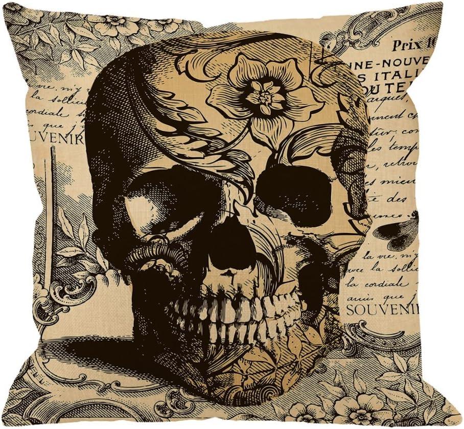 HGOD DESIGNS Throw Pillow Cover Skull Laciness Mediaeval Style Retro Horror Home Decorative Pillow Cases Cotton Linen Square Cushion Covers for Sofa Couch 18x18 Inch