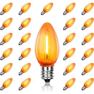 C7 Replacement Bulbs, 25 Pack Halloween Orange LED Bulbs, 0.6W E12 Base for Indoor Outdoor Christmas String Lights, Patio, Party Decor