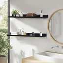 Muzilife 55" Large Floating Wall Ledge Shelves with Lip - Set of 2 Wood Floating Shelves - Black Wall Mounted Picture Ledge for Office, Bathroom, Bedroom, Living Room, Kitchen