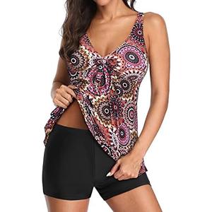 Yonique Women 2 Piece Flowy Tankini Swimsuits with Boyshorts V Neck Swim Tank Tops Bathing Suits Modest Swimwear XXL