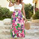 POPZONE Women Maxi Skirt Floral Boho Tiered Fall Summer Flowy Skirts Casual High Waist Long Skirts for Women (S)