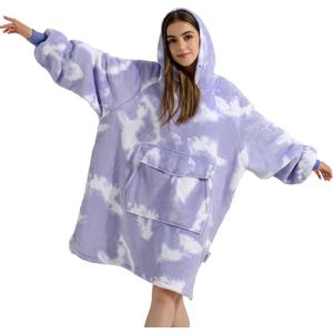 Krifey Wearable Blanket Hoodie, Oversized Sherpa Fleece Sweatshirt with Giant Pocket, Birthday Gifts for Women, Mom, Sister, Purple Cloud