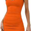 Missufe Women's Sleeveless V Neck Ruched Bodycon Sundress Summer Casual Short Tank Dress S
