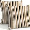 Black Brown Striped Outdoor Throw Pillow Covers 18x18 Inch Set of 2 Striped Pattern Waterproof Decorative Square Pillowcases Cushion Cases for Patio Couch Garden Furniture Sofa