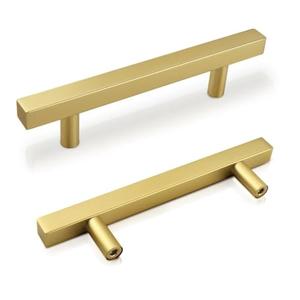 NIZADO 3-3/4 Inch Brushed Brass Drawer Pulls, Gold Handles for Cabinets 10 Pack, Brass Drawer Pulls Cupboard Handles for Kitchen, 6 Inch Overall Length