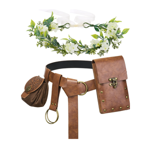 YESSA Renaissance Accessories,Medieval Viking Leather Belt Pouch Coin Phone Purse,Ren Faire Headpiece Halloween Cosplay Set