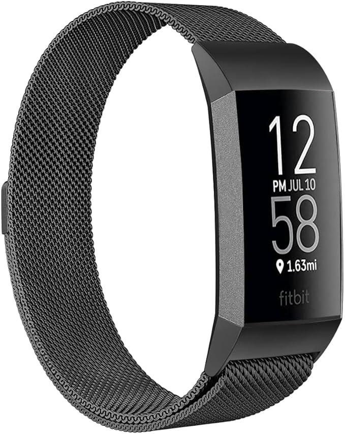 ZWGKKYGYH Compatible with Fitbit Charge 3 and Charge 4 Bands for Men Women, Stainless Steel Metal Mesh Band Magnetic Strap Replacement for Charge 4/Charge 4SE/Charge 3/Charge 3SE, Large Space Gray