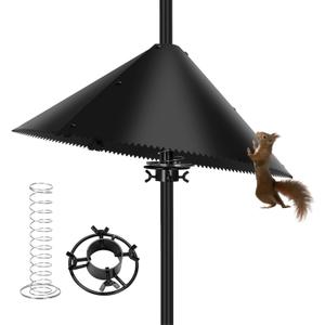 Squirrel Baffle for Bird Feeder Pole, Squirrel Guard with Mounting Bracket, Spring-Supported and Spiked Edge, for 1x1 Post, 19-Inch, Black