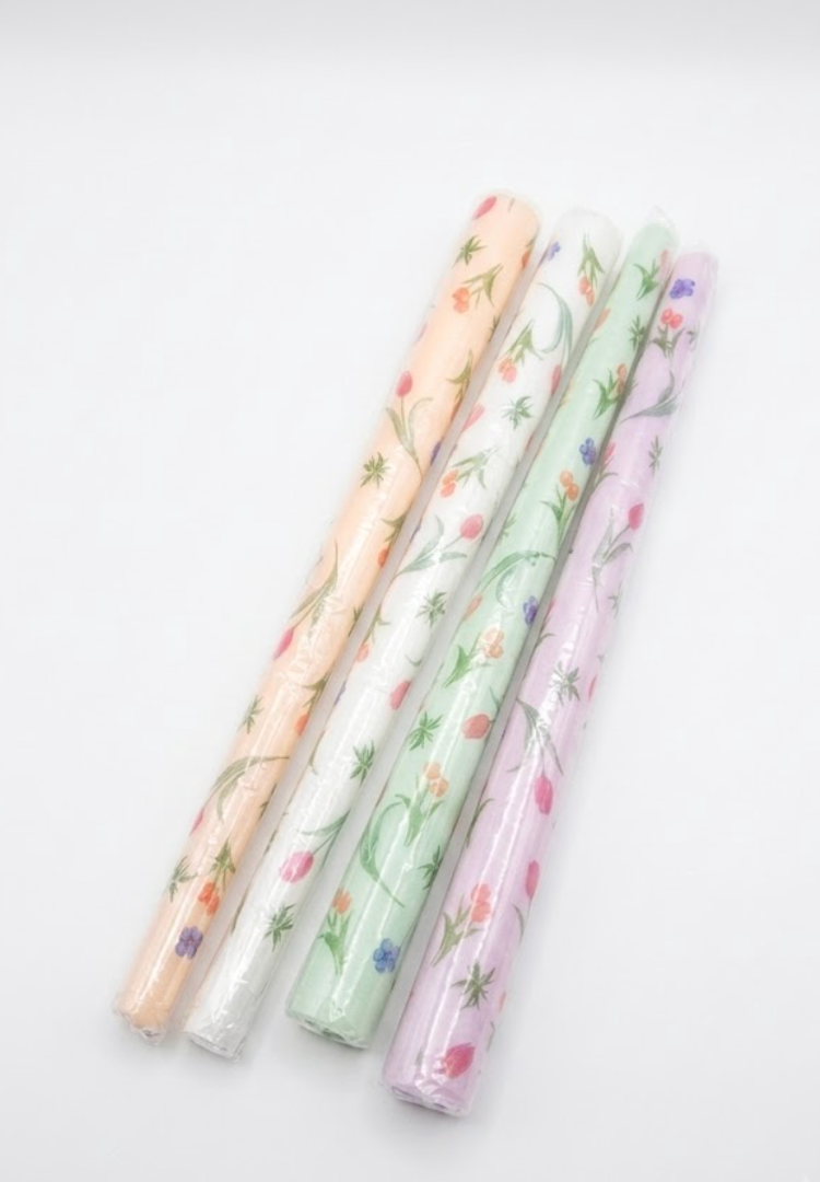 TaperCandle,
Floral Long Taper Candles Pastel Flower Candlesticks Tall Smokeless Unscented Decorative Tapered Candles Gifts for Christmas Wedding Home Dinner Party Decorations