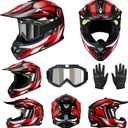 VCOROS Kids Dirt Bike Helmet M-001 Youth Motorcycle Helmet DOT Approved, Astral Red XL