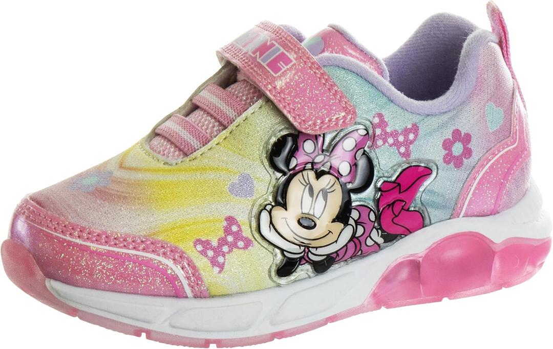 Disney Girls Minnie Mouse Light Up Laceless Running Shoes (Size 8 Toddler ) (Pink Multi)