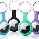 ThingsBag Airtags 4 Pack Holder Keychain, Silicone GPS Case Key Ring for Air Tags-4, Key Chain Accessories for Apple Item Finder Tracker, Itag Cover for Pet Dog Cat, Waterproof Airtag Keychain Holder (Black,blue,purple,green)