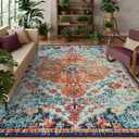 Lahome Reine Boho Rugs for Living Room 8x10, Washable Bedroom Area Rug Soft Low Pile Dining Room Rugs for Under Table,Vintage Non Slip Indoor Floor Carpet for Playroom Office (8x10 Orange)