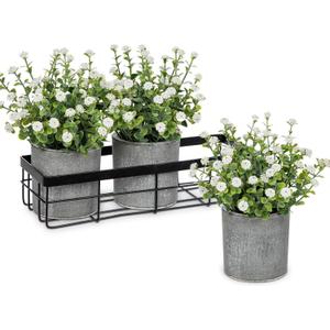 DILATATA Baby's Breath Artificial Flowers Table Centerpiece Decoration Potted Artificial Babys Breath Small Fake Plants for Shelf Desk Home Decor Fake White Babys Breath Flower with Vase