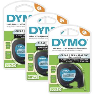 DYMO LT Labeling Tape for LetraTag Label Makers Black Print on Clear Labels 1/2" x 13-Foot Rolls 3 Count