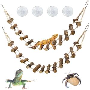 VCEPJH 2pcs Reptile Bridge Leopard Gecko Climbing Ladder Wooden Basking Lounger Reptile Tank Accessories for Hermit Crab Juvenile Bearded Dragon Chameleon Small Lizard (Fruit Wood)