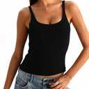 Danysu Women's Tank Tops with Bulit in Bras Scoop Neck Ribbed Fitted Knit Crop Halter Tops Spaghetti Strap Camisole (Black, M)