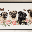 Spring Pug Dog Canvas Art Wall Decor for Living Room, Big Large Window Potted Plant Puppy, 5Ft  X 30Inc, With Dents