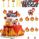 14-Piece Fire Truck Cake Topper Set, Firefighter Birthday Decorations for Kids, Fireman Themed Party Supplies for Cake Cupcakes