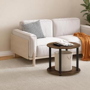 Furinno Turn-N-Tube Toolless Assembly Round Coffee Table, 2-Tier Rustic Oak Coffee Table with Open Shelf, Side Table, for Living Room, Bedroom, Home Office, Amber Oak, 23.54"D x 23.54"W x 19.84"H