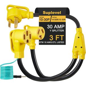 30 Amp Dryer Y Splitter to RV/EV, NEMA 10-30P to 14-50R/10-30R Splitter Power Adapter Cord, Dryer 3-Prong 30 AMP Y Adapter Cable for EV Charging at Dryer Outlet, STW 10 AWG, 3 FT, ETL Listed