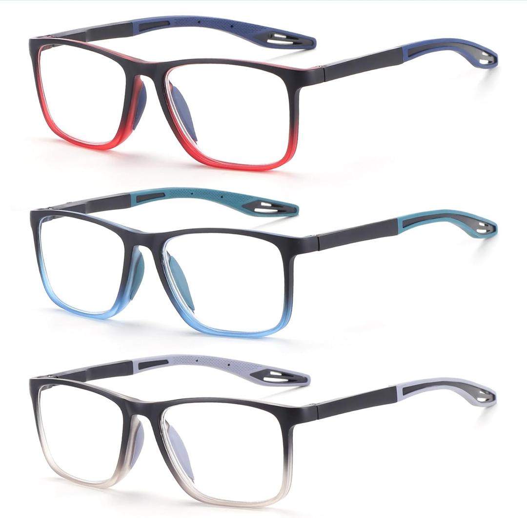 6 Pack Reading Glasses for Men Sports Style Blue Light Blocking Readers with Spring Hinge Women Eyeglasses (Red & Blue & Black)