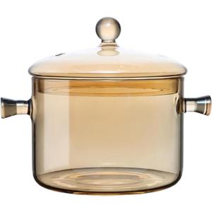 1.5L / 53 fl. oz. Clear Glass Pot with Lid Saucepan Heat Resistant Glass Stove and Pan with Lid Soup, Milk, Baby Food, Pasta (50oz/1500ml clear)