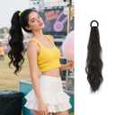 Curly Ponytail Extension with Elastic Tie 17 Inch Resistant Synthetic Natural Wavy Hairpiece Pony Tail Hair Extensions Wave Fake Ponytail Hairpieces for Women Daily WearNatural Black-1pcs
