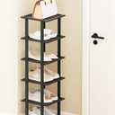 6-Tier Free Standing Shoe Racks, Bamboo Wood Shoe Rack for Entryway & Closet, Beautiful | Natural | Functional | Sturdy Shoe Rack Small Shoe Shelf for Small Spaces and Narrow Spaces Black