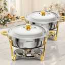 Chafing Dishes for Buffet 2 Pack, 6QT Round Chafing Dishes for Buffet [Elegant Gold and Silver Colors] Stainless Steel Chafing Dish Buffet Set for Any Party