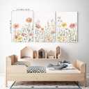 Colorful Wildflower Canvas Wall Art Set of 3 Framed - Pink Floral Watercolor Prints, Modern Minimalist Flower Painting Girls Botanical Nursery Decor for Living Room Bedroom Bathroom, 16x24 Inch, 16" x 24" x3 Framed