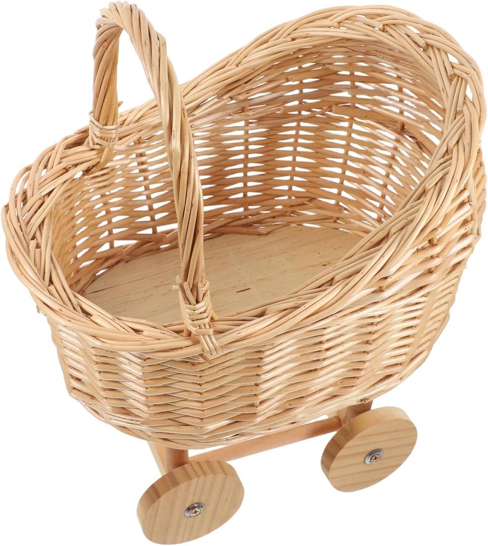 DECHOUS Stroller Shaped Woven Flower Basket with Handle for Decorative Rattan Floral Basket for Weddings Floral Present